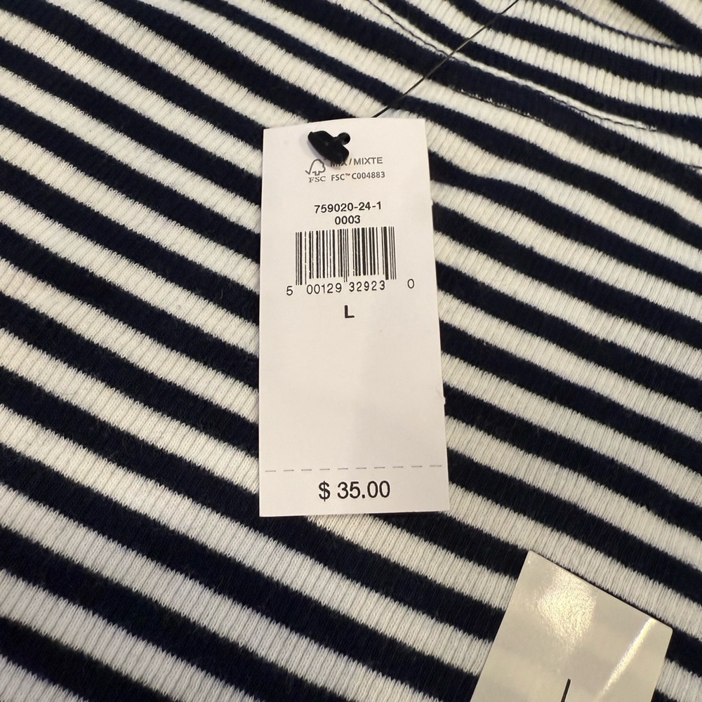 Banana Republic Factory ribbed elbow sleeve tee blue white stripe SZ LG - Picture 6 of 13